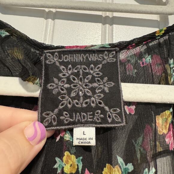 Johnny Was Fernanda Floral Peasant Blouse Silk Ruffled Size Large - Picture 5 of 7